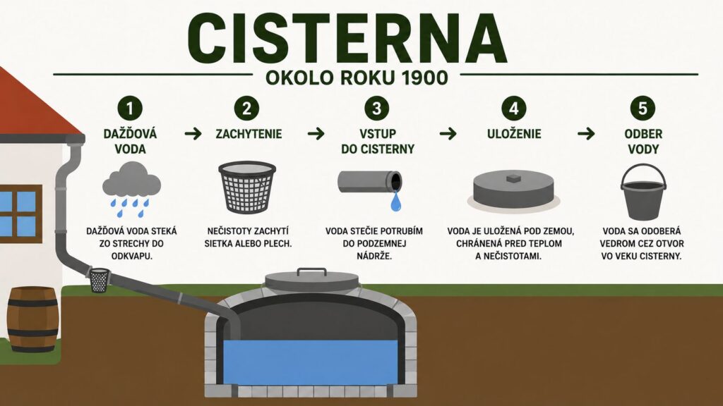 Schéma starej cisterny na zber dažďovej vody.