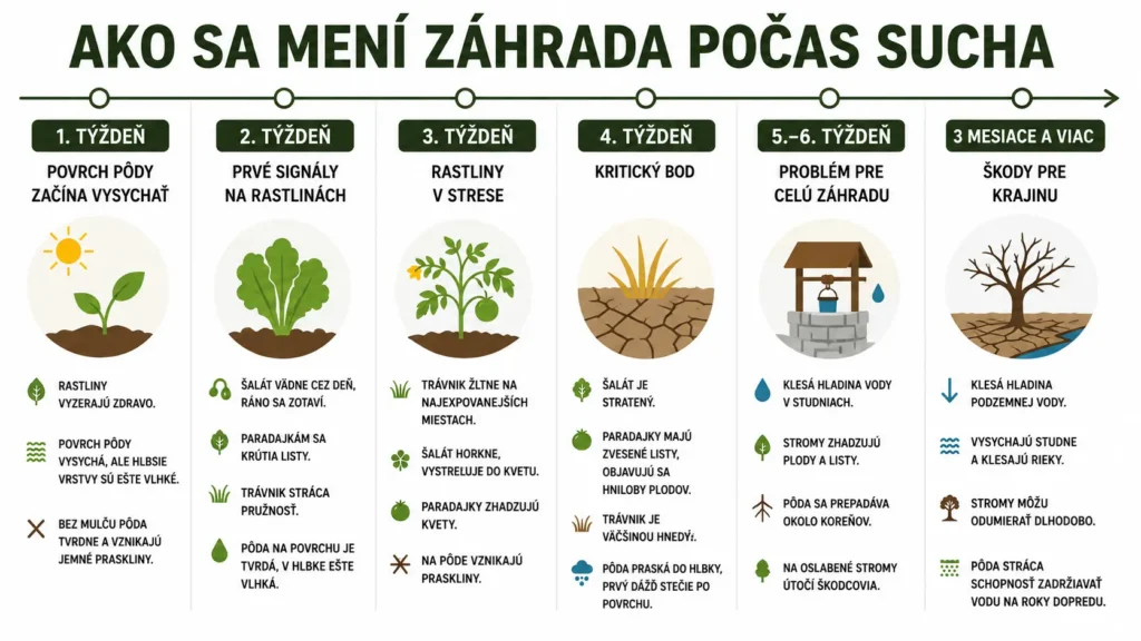Ako prebieha sucho v záhrade z časového hľadiska