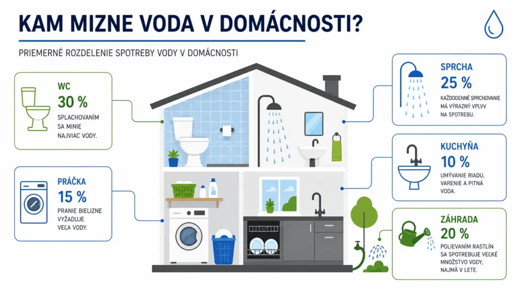 Rozdelenie spotreby vody v rodinnom dome pomôže znížiť spotrebu vody.