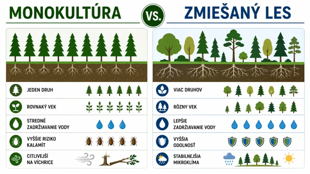 Porovnanie monokultúrneho a zmiešaného lesa