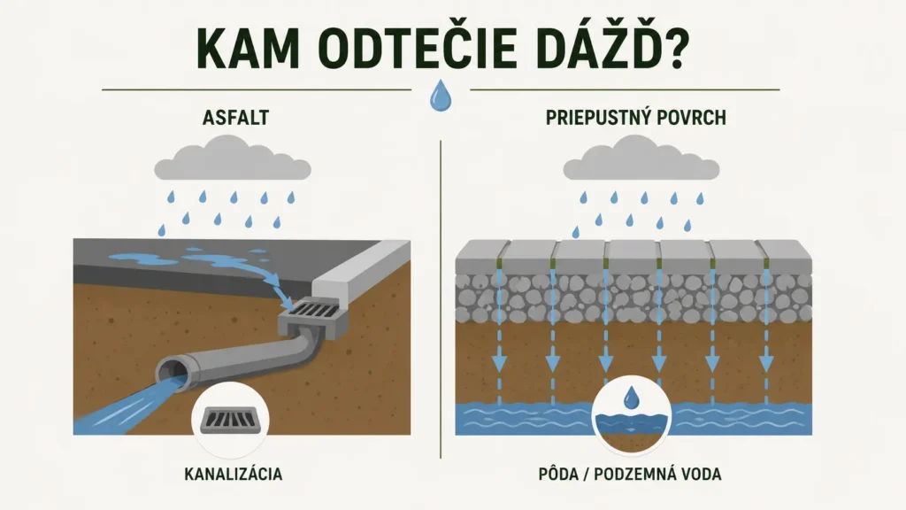 Porovnanie odtoku zrážok z asfaltu a priepustného povrchu