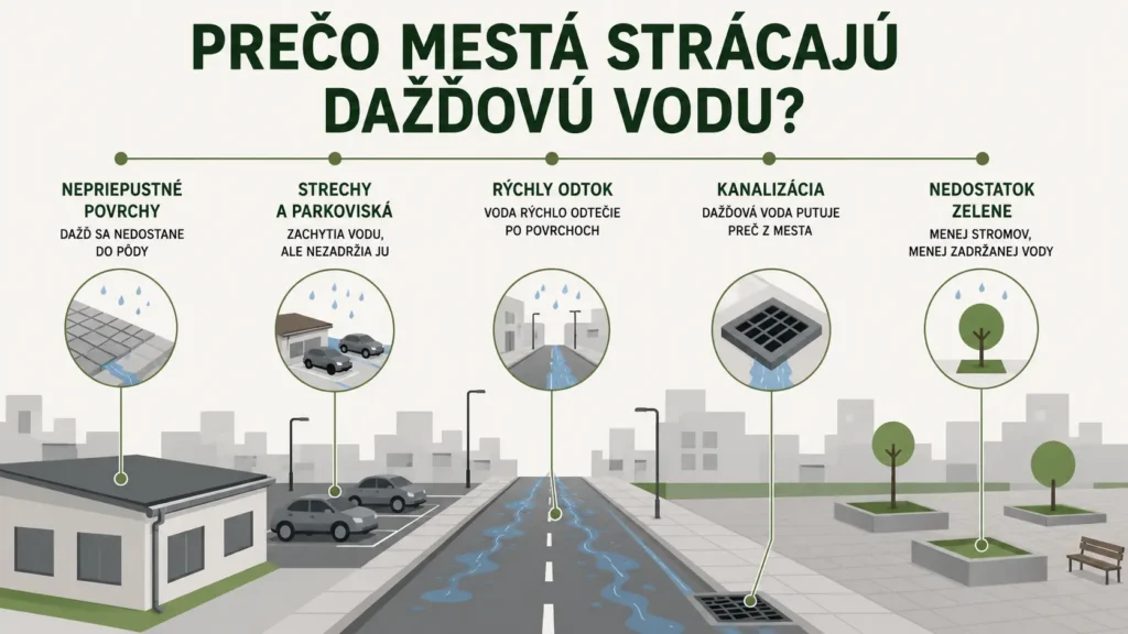 Dažďová voda v mestách sa stráca a schéma ukazuje, ako.