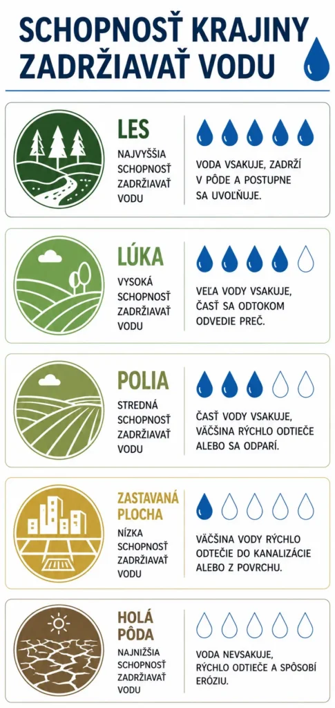 Ako jednotlivé typy krajiny zadržiavajú vodu
