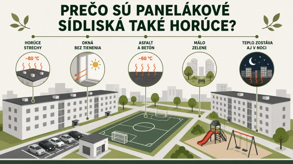 Schéma zobrazuje príčiny prehrievania sídlisk